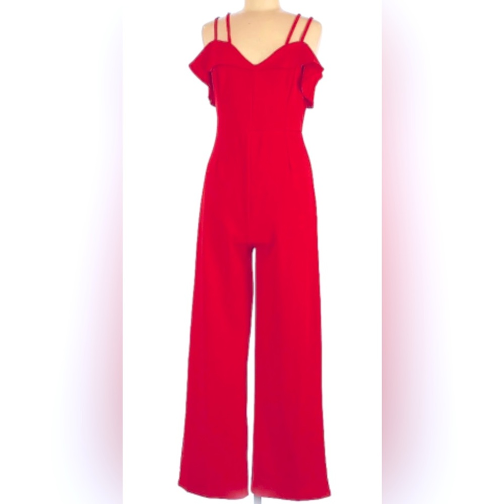 Haute Monde Women’s Wide Leg Jumpsuit. Red.